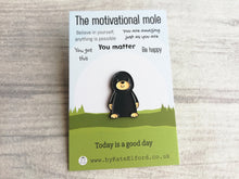 Load image into Gallery viewer, Motivational mole enamel pin, positive gift, you matter pin, small cute mole