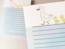 Load image into Gallery viewer, Duck notepad, A6 note pad, small lined planner, get your ducks in a row, duck and ducklings jotter pad