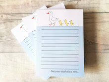Load image into Gallery viewer, Duck notepad, A6 note pad, small lined planner, get your ducks in a row, duck and ducklings jotter pad