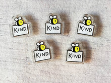 Load image into Gallery viewer, Very tiny bee magnet, very small recycled acrylic be kind, mini cute happy bee, positive, friendship gift, care, magnet