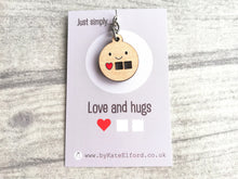 Load image into Gallery viewer, Little love and hugs keyring, cute mini tag, wooden care key chain, eco friendly charm