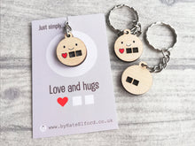 Load image into Gallery viewer, Little love and hugs keyring, cute mini tag, wooden care key chain, eco friendly charm