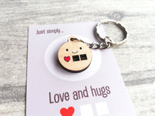 Load image into Gallery viewer, Little love and hugs keyring, cute mini tag, wooden care key chain, eco friendly charm