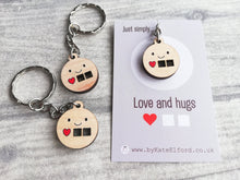 Load image into Gallery viewer, Little love and hugs keyring, cute mini tag, wooden care key chain, eco friendly charm