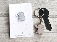 Load image into Gallery viewer, Mini elephant keyring, cute little grey elephant tag, wooden key chain, eco friendly charm