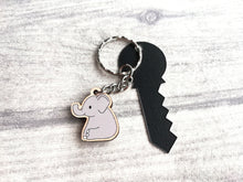 Load image into Gallery viewer, Mini elephant keyring, cute little grey elephant tag, wooden key chain, eco friendly charm
