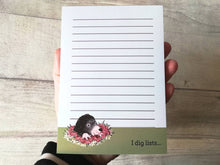 Load image into Gallery viewer, Mole notepad, A6 note pad, small lined planner, I dig lists, mole jotter pad