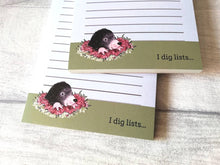 Load image into Gallery viewer, Mole notepad, A6 note pad, small lined planner, I dig lists, mole jotter pad