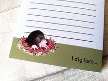 Load image into Gallery viewer, Mole notepad, A6 note pad, small lined planner, I dig lists, mole jotter pad
