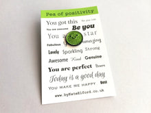 Load image into Gallery viewer, Pea of positivity glitter enamel pin, cute green pea, positive gift, friendship, supportive badge
