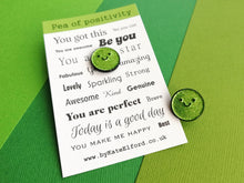 Load image into Gallery viewer, Pea of positivity glitter enamel pin, cute green pea, positive gift, friendship, supportive badge