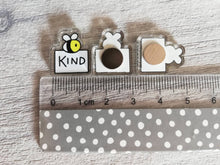 Load image into Gallery viewer, Very tiny bee magnet, very small recycled acrylic be kind, mini cute happy bee, positive, friendship gift, care, magnet