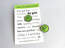 Load image into Gallery viewer, Pea of positivity glitter enamel pin, cute green pea, positive gift, friendship, supportive badge