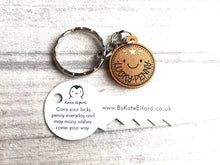 Load image into Gallery viewer, Lucky penny glittery acrylic keyring. Good luck charm, cute little key fob