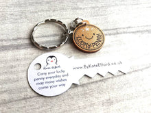 Load image into Gallery viewer, Lucky penny glittery acrylic keyring. Good luck charm, cute little key fob