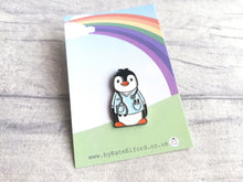 Load image into Gallery viewer, Penguin nurse enamel pin, medical penguin brooch. Boo the penguin care giver, nursing, carer
