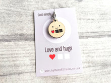 Load image into Gallery viewer, Little love and hugs keyring, cute mini tag, wooden care key chain, eco friendly charm