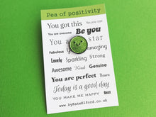 Load image into Gallery viewer, Pea of positivity glitter enamel pin, cute green pea, positive gift, friendship, supportive badge