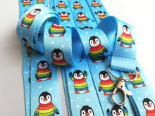 Load image into Gallery viewer, Rainbow penguin lanyard, Boo the penguin, quick release, ID holder
