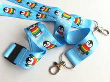 Load image into Gallery viewer, Rainbow penguin lanyard, Boo the penguin, quick release, ID holder