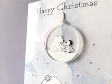 Load image into Gallery viewer, Cute penguin and polar bear Christmas card and recycled acrylic decoration

