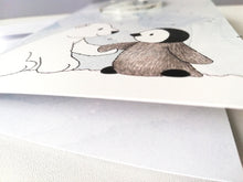 Load image into Gallery viewer, Cute penguin and polar bear Christmas card and recycled acrylic decoration