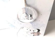 Load image into Gallery viewer, Cute penguin and polar bear Christmas card and recycled acrylic decoration