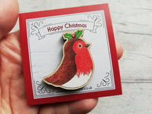 Load image into Gallery viewer, Robin magnet, little Christmas wooden fridge magnet. Made from ethically sourced wood
