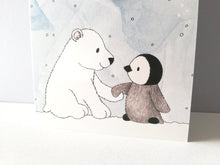 Load image into Gallery viewer, Cute penguin and polar bear Christmas card and recycled acrylic decoration