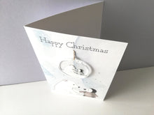 Load image into Gallery viewer, Cute penguin and polar bear Christmas card and recycled acrylic decoration