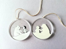 Load image into Gallery viewer, Cute penguin and polar bear Christmas card and recycled acrylic decoration
