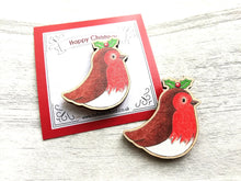 Load image into Gallery viewer, Robin magnet, little Christmas wooden fridge magnet. Made from ethically sourced wood