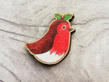 Load image into Gallery viewer, Robin magnet, little Christmas wooden fridge magnet. Made from ethically sourced wood
