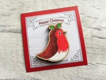 Load image into Gallery viewer, Robin magnet, little Christmas wooden fridge magnet. Made from ethically sourced wood