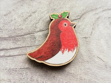 Load image into Gallery viewer, Robin magnet, little Christmas wooden fridge magnet. Made from ethically sourced wood
