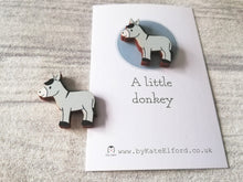 Load image into Gallery viewer, Very tiny donkey magnet, cute mini grey donkey wooden magnet, ethically sourced wood, eco friendly fridge magnet