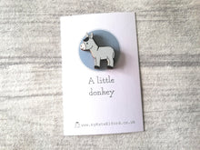 Load image into Gallery viewer, Very tiny donkey magnet, cute mini grey donkey wooden magnet, ethically sourced wood, eco friendly fridge magnet