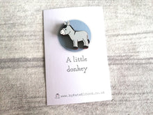 Load image into Gallery viewer, Very tiny donkey magnet, cute mini grey donkey wooden magnet, ethically sourced wood, eco friendly fridge magnet