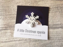Load image into Gallery viewer, Little sparkly snowflake magnet, hand painted mini wooden magnet
