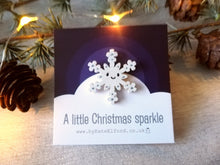 Load image into Gallery viewer, Little sparkly snowflake magnet, hand painted mini wooden magnet