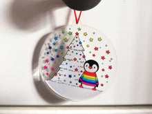 Load image into Gallery viewer, Seconds - Wonky penguin rainbow recycled Christmas decoration