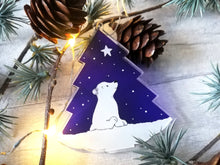 Load image into Gallery viewer, Polar bear and star recycled acrylic Christmas decoration