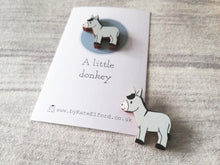 Load image into Gallery viewer, Very tiny donkey magnet, cute mini grey donkey wooden magnet, ethically sourced wood, eco friendly fridge magnet