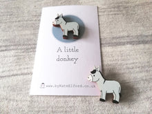 Load image into Gallery viewer, Very tiny donkey magnet, cute mini grey donkey wooden magnet, ethically sourced wood, eco friendly fridge magnet