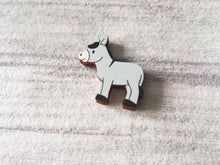 Load image into Gallery viewer, Very tiny donkey magnet, cute mini grey donkey wooden magnet, ethically sourced wood, eco friendly fridge magnet