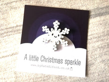 Load image into Gallery viewer, Little sparkly snowflake magnet, hand painted mini wooden magnet