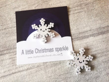 Load image into Gallery viewer, Little sparkly snowflake magnet, hand painted mini wooden magnet