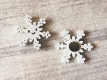 Load image into Gallery viewer, Little sparkly snowflake magnet, hand painted mini wooden magnet