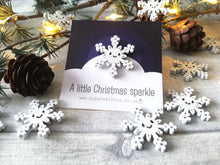 Load image into Gallery viewer, Little sparkly snowflake magnet, hand painted mini wooden magnet