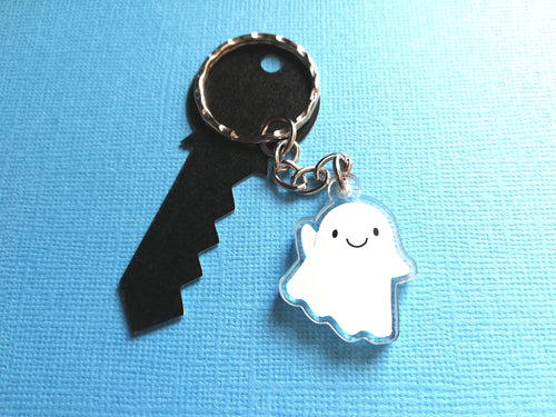 A little ghost keyring, cute happy ghost charm, recycled acrylic